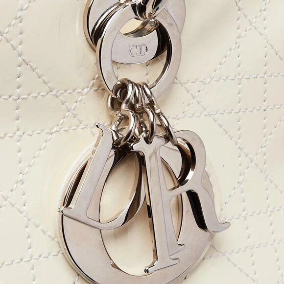 Christian Dior Dark White Cannage Quilted Patent Leather Large Lady Dior Bag - Picture 10 of 12